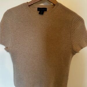 Ribbed Knit 100% Cashmere Short Sleeve Sweater